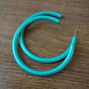 Chunky Turquoise Hoop Earrings Vintage 80s Retro Statement Green Hoops